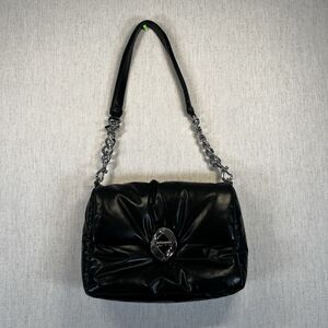 Rebecca Minkoff Black Puffy Leather Shoulder Bag Silver Chain Strap Pillow Purse